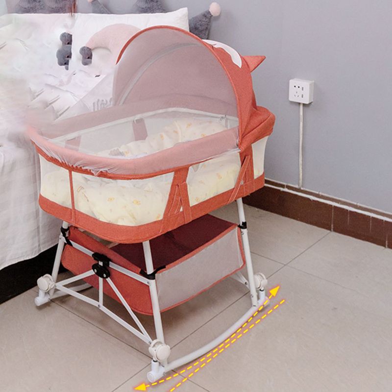 Contemporary Gliding Crib Cradle Metal Bedside Bassinet With Storage Basket