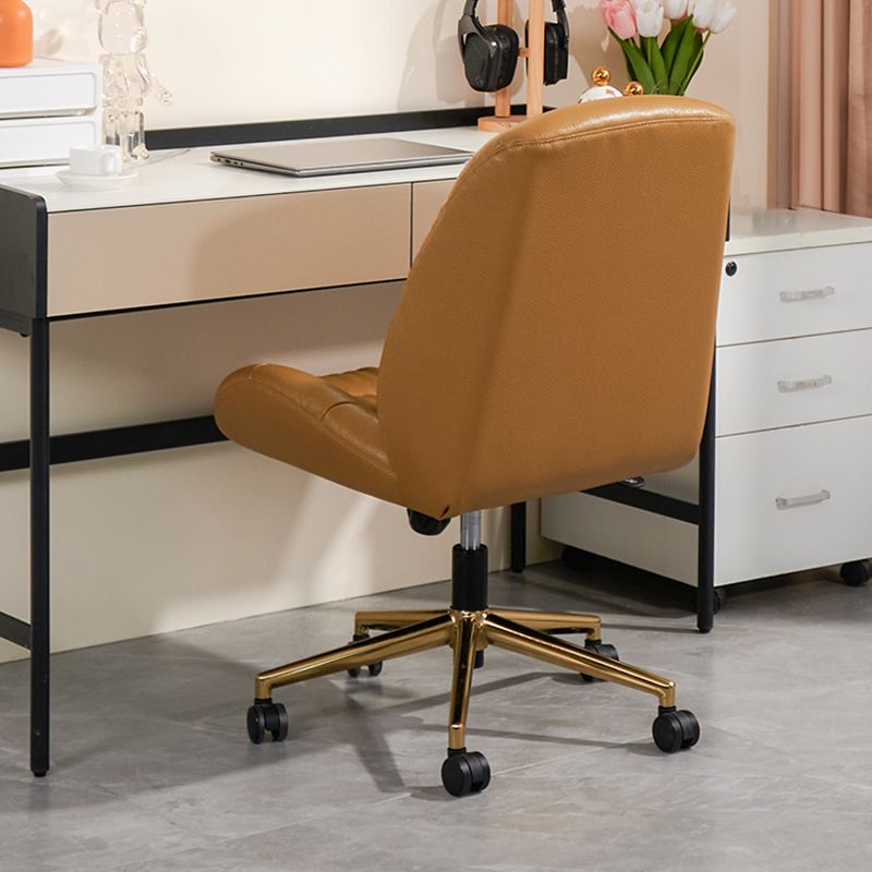 Modern Armless Office Chair Leather Tilt Mechanism No Distressing Desk Chair with Wheels