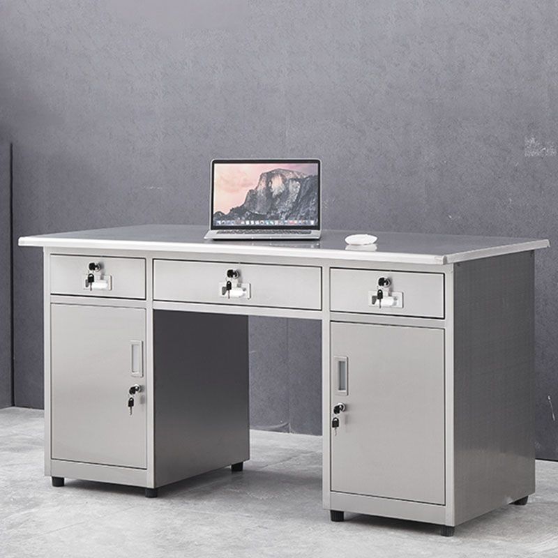 Rectangular Shaped Office Desk Stainless Steel for Office in Silver