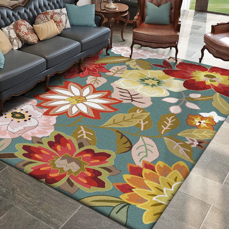 Tappeto blu tappeto in poliestere di tappeto floreale tappeto non slip per soggiorno
