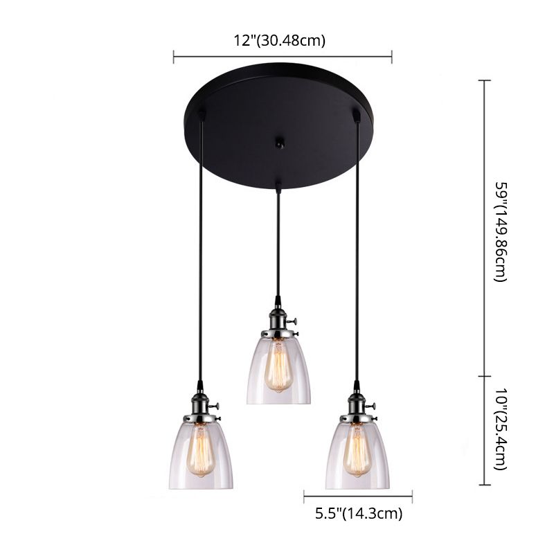 3 Lights Tapered Glass Pendant Industrial Multiple Hanging Lights with Hanging Cord for Bar