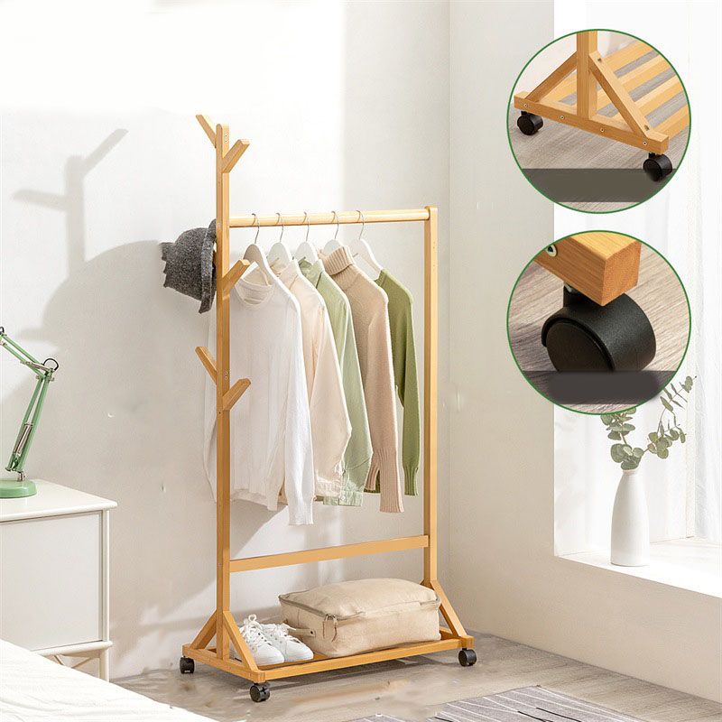 Contemporary Hall Stand Bamboo Wood Shelving Hooks Included Free Standing Coat Rack