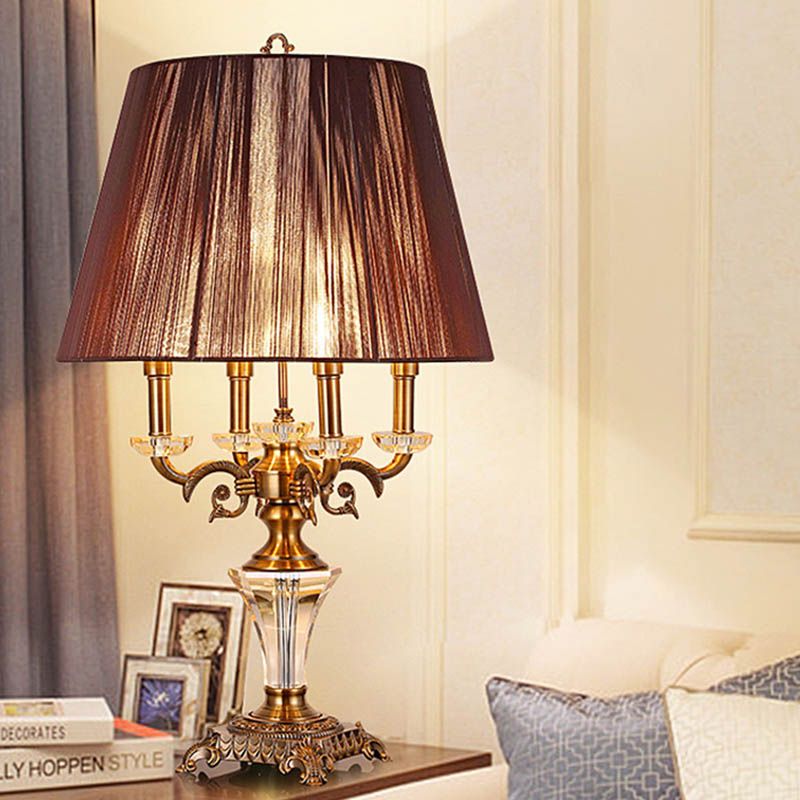 Empire Shade Crystal Nightstand Lamp Countryside 1 Light Bedroom Table Light in Brown