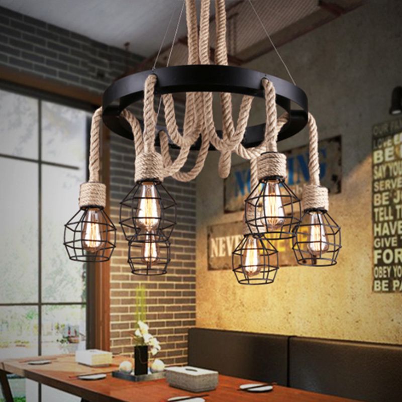 Pendant Light Natural Manila Rope Light Creative Living Room Indoor Light