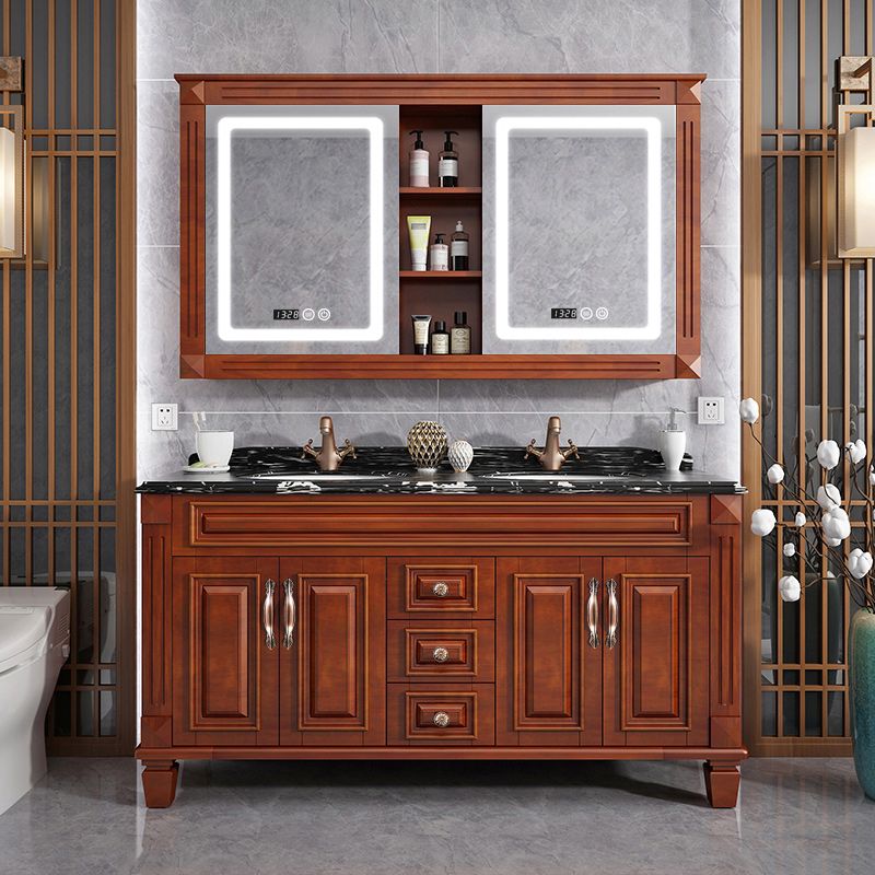 Traditional Wooden Sink Vanity Mirror Cabinet Vanity Cabinet with Storage Shelving