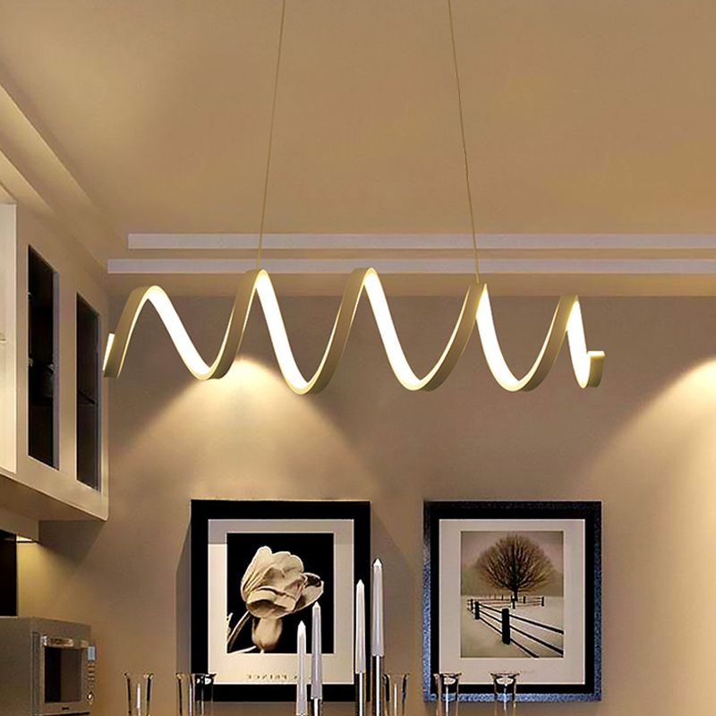 Pendre de lustre à LED moderniste enroulé enroulé blanc dans une lumière chaude / blanche / naturelle pour la salle à manger