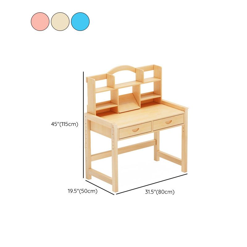 Pine Solid Wood Study Desk Table and Chair Set with Storage Shelves