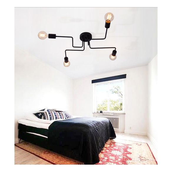 Black Sputnik Semi Flush Mount in Industrial Vintage Style Affermazione Luce con gambo metallico per camera da letto