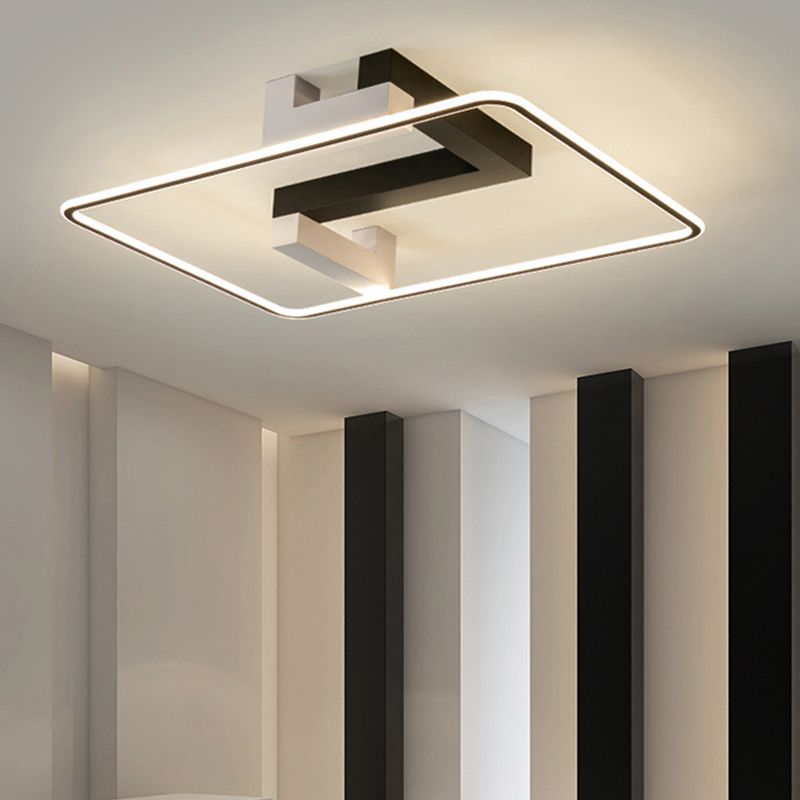 Modern Style Linear Ceiling Light Metal 1 Light Ceiling Lamp for Bedroom in Black