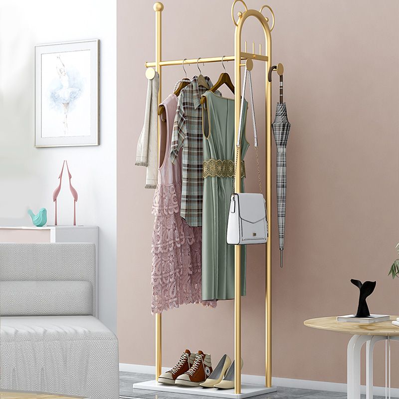 Contemporary Coat Rack Metal Frame Coat Hanger with Basket Storage