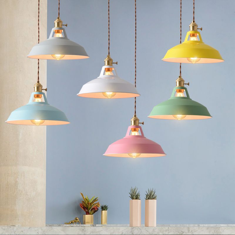 1-Light Hanging Light Fixture Macaron Simple Pendant Lamp With Iron Shade