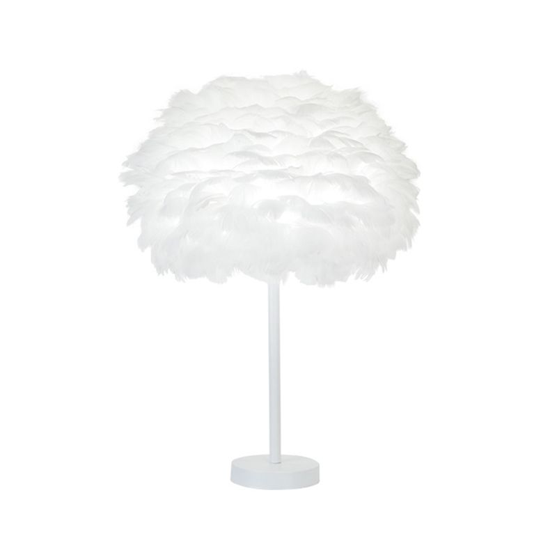 Layered Feather Night Lamp Minimalist 1-Head White Oval Table Lighting, 12"/16" Width