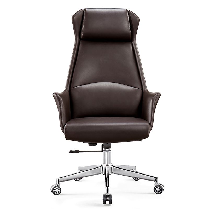 Modern Slide Mid-Back Office Chair Brown Faux Leather Managers Chair