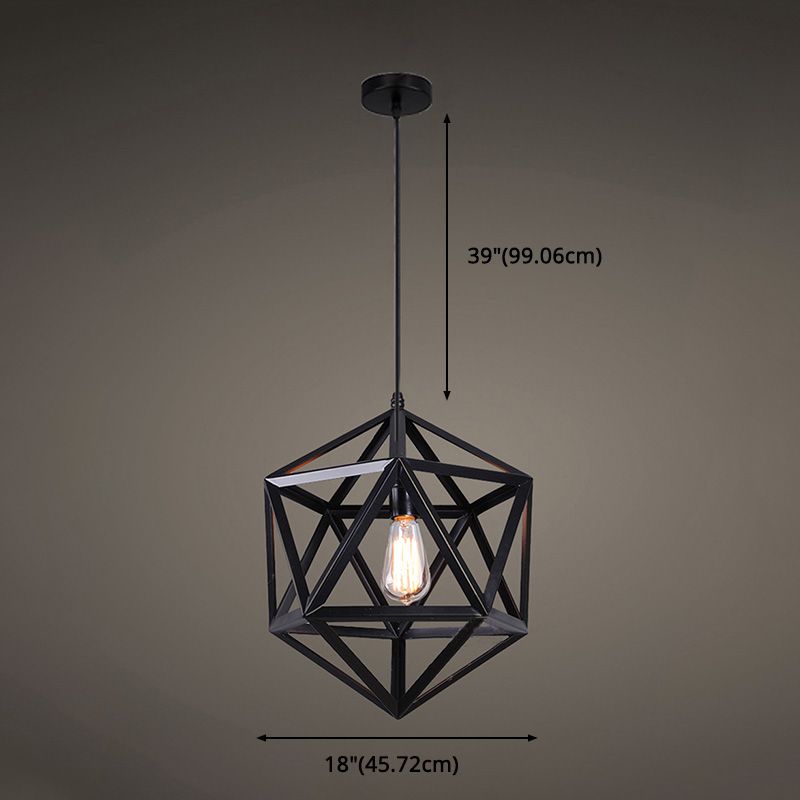 Geometric Metal Pendant Light Fixture Vintage Style Restaurant Hanging Ceiling Light in Black