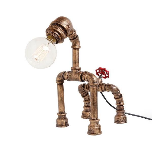 1-Light Dog Table Lamp with Water Pipe Industrial Black/Bronze Wrought Iron Table Lighting for Restaurant