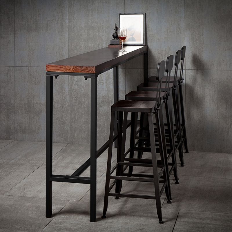 Solid Wood Bar Dining Table Industrial Bar Table with Trestle Base