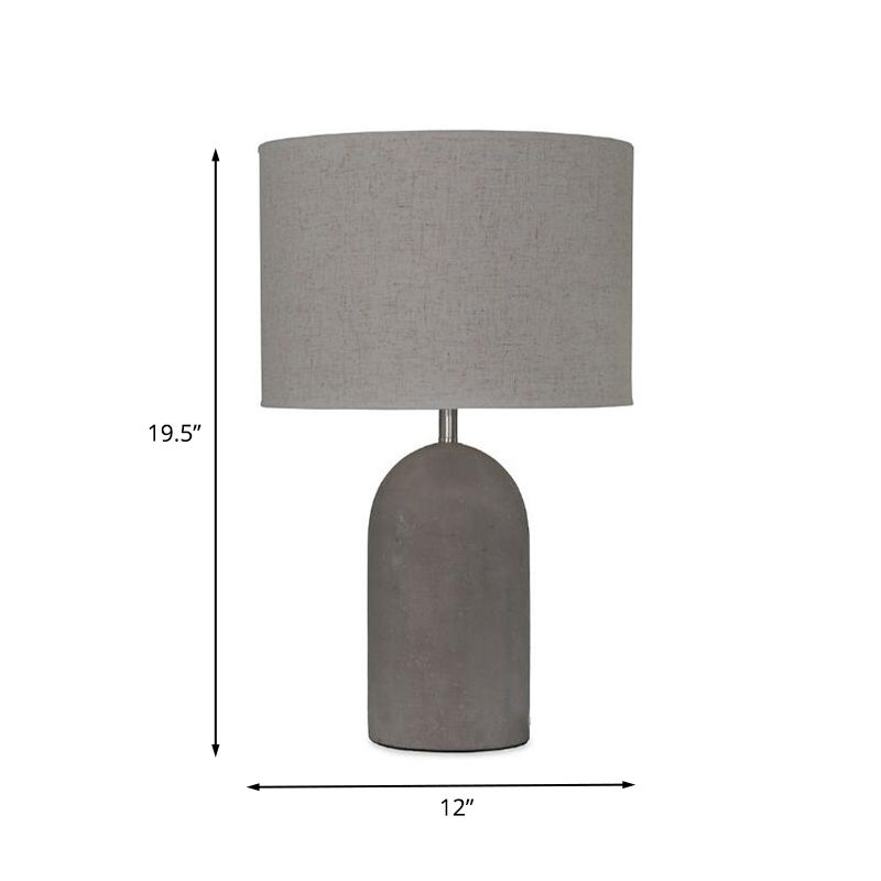 Half Capsule Cement Table Lighting Modern Single Grey Night Lamp with Drum Fabric Lampshade