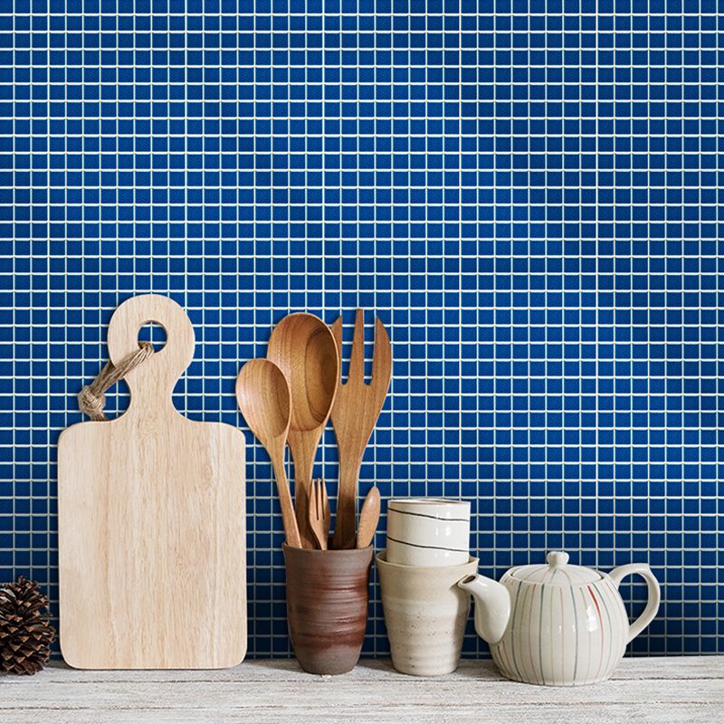 Solid Color Grid Tiles Wallpapers Self Sticking Modern Kitchen Wall Covering (25 Pieces)