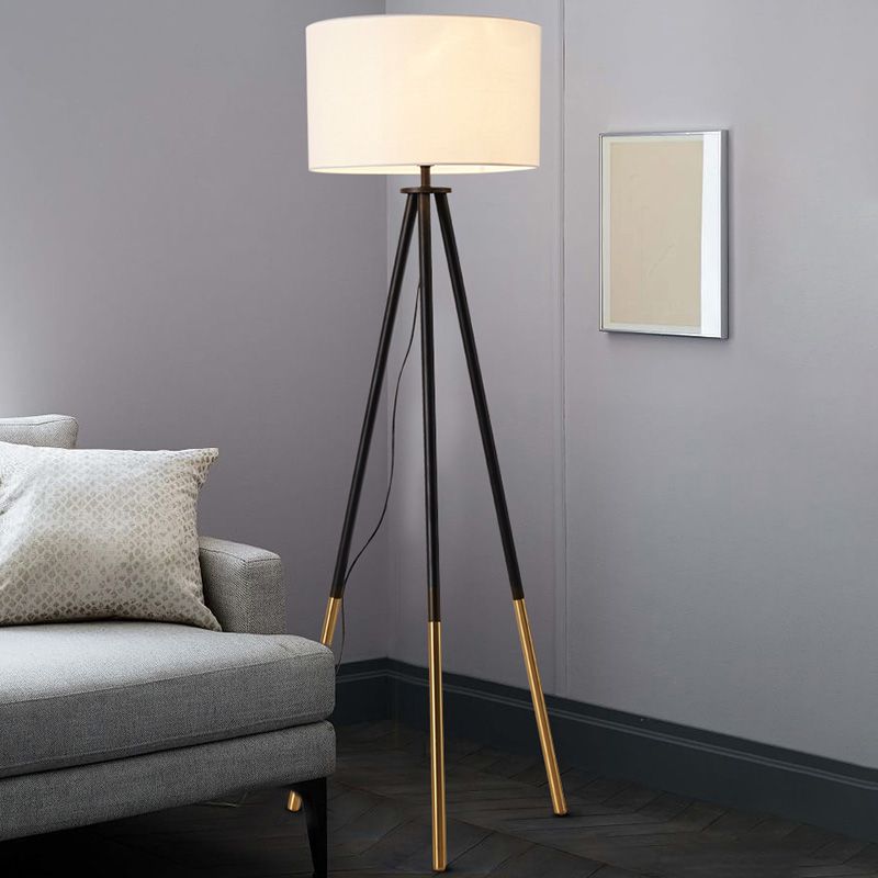 Metal Tripod Shaped Floor Light Simplicity 1-Bulb Living Room Standing Lamp with Drum Fabric Shade