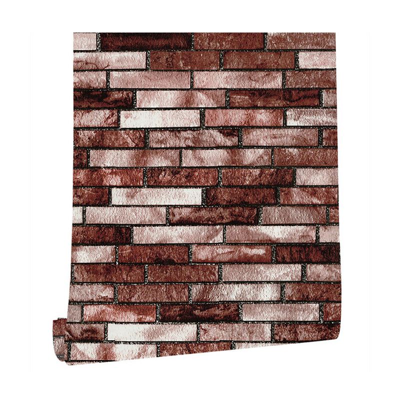 Grey-Red Brick Look Wallpaper Temporary Steampunk Living Room Wall Covering, Peel and Stick