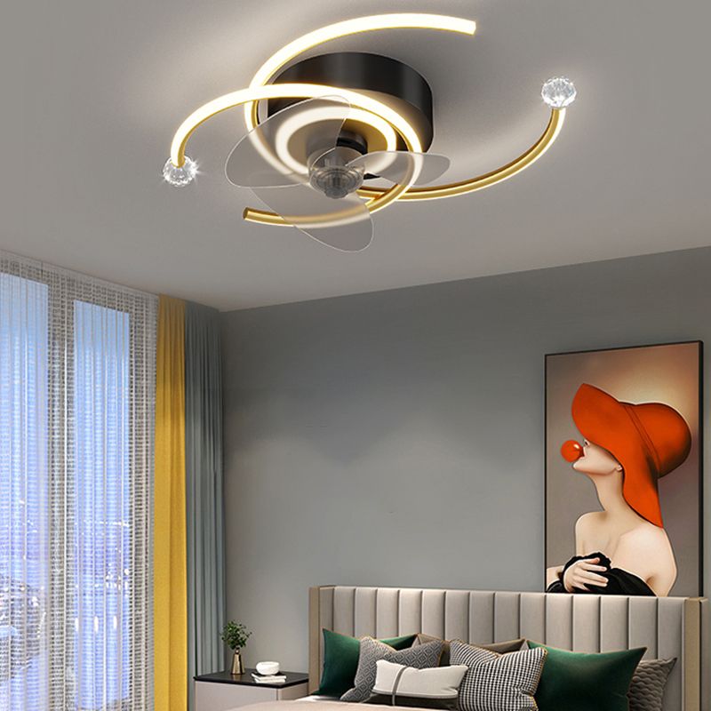 Stylish Modern Circular Ceiling Fan Lamp Metallic Bedroom LED Semi Flush Mount Light