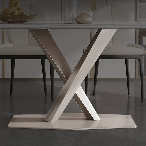 Luxe gesinterde stenen eettafel rechthoekige tafel met metalen voetstuk