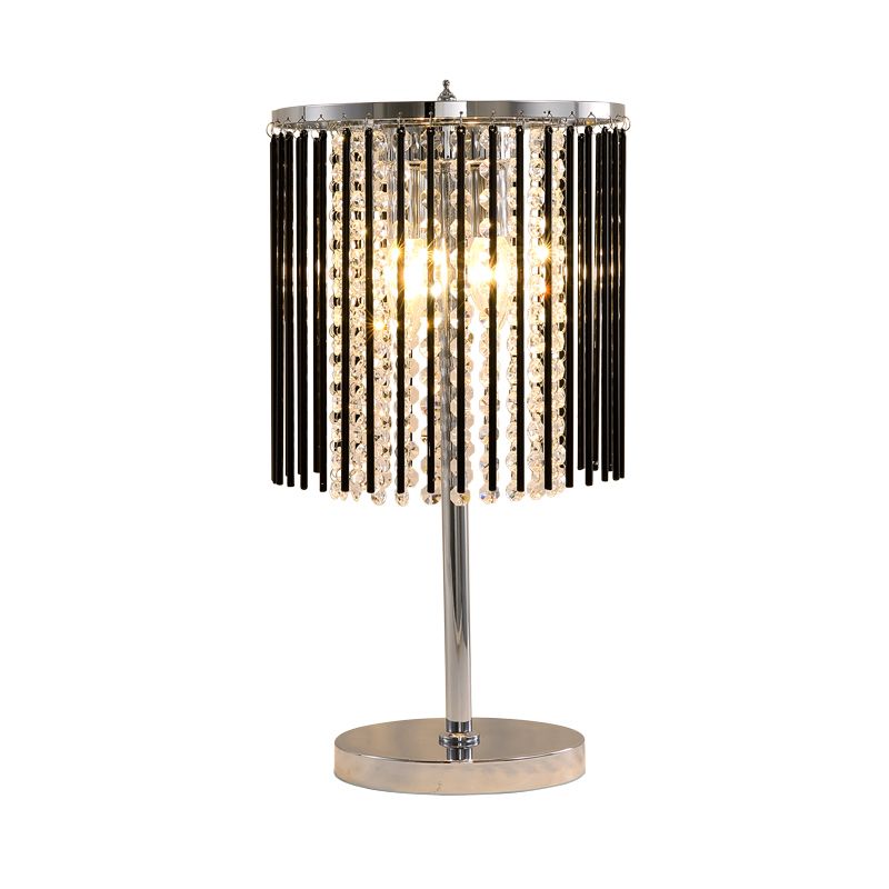 2 têtes Table d'étude Lumière Chrome moderne petite lampe de bureau avec une nuance de cristal à facette de perle