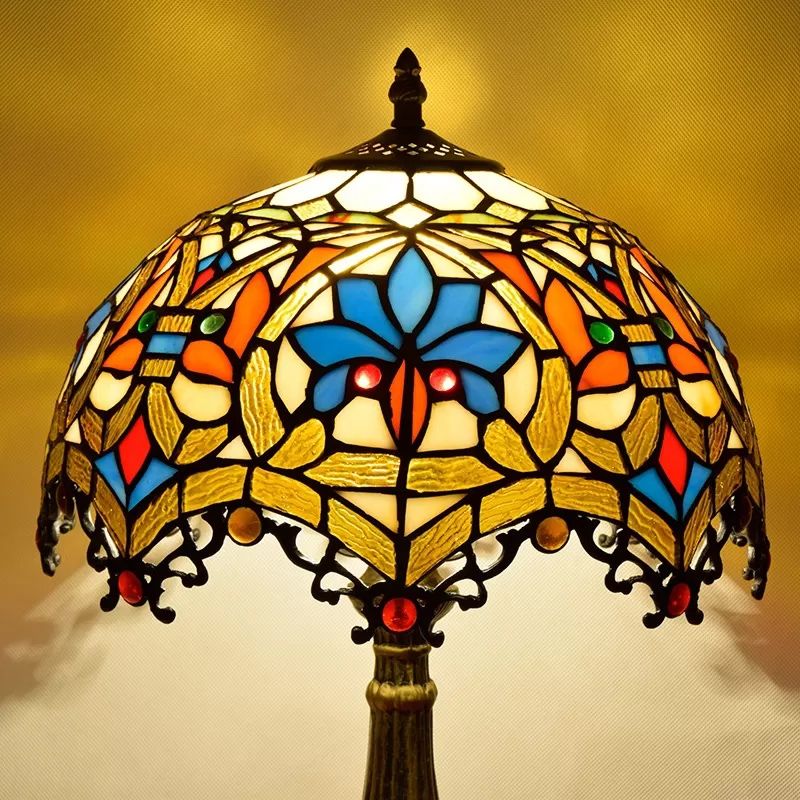 Rustic Parrot Table Lamp with Rose 1 Light Stained Glass Table Lighting in Brass/Copper for Bedroom