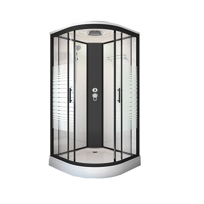 Striped Tempered Glass Shower Stall Black Double Sliding Door Shower Room