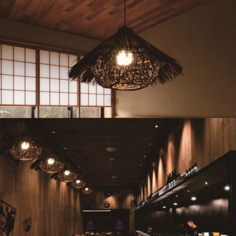 Rattan Bird's Nest Shade Hanging Lights Modern Style 1 Head Hanging Mount Fixture for Restaurant