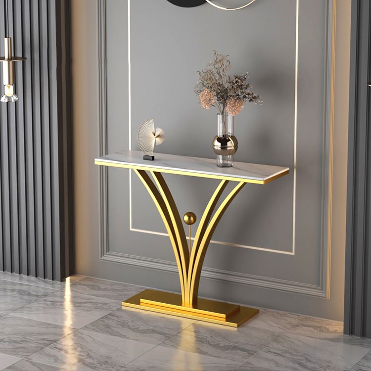 Stone Top Accent Table with Pedestal Base Console Table for Hall