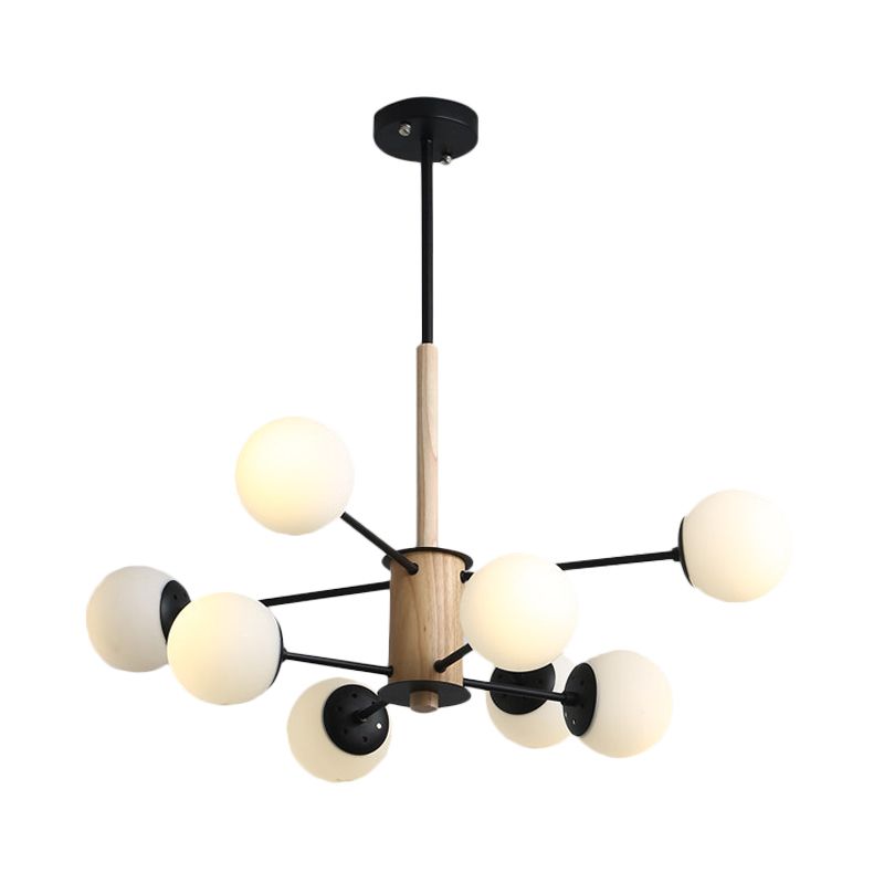 Black/White Globe Chandelier Light Modernist 6/8 Lights Opal Glass Hanging Ceiling Light