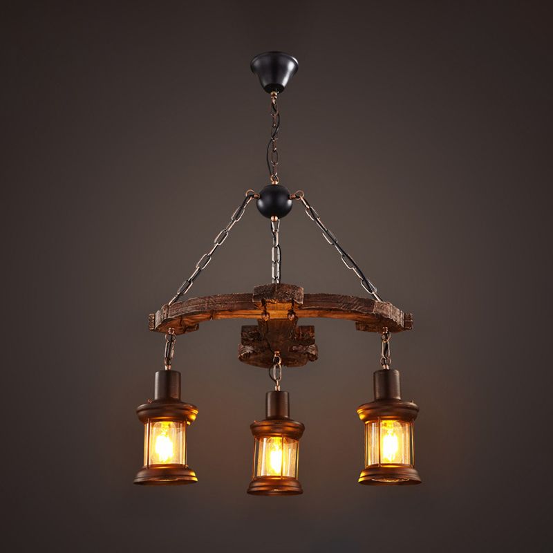 Wood Anchor Shape Chandelier Lighting Coastal Coffee Shop Pendant Light in Beige