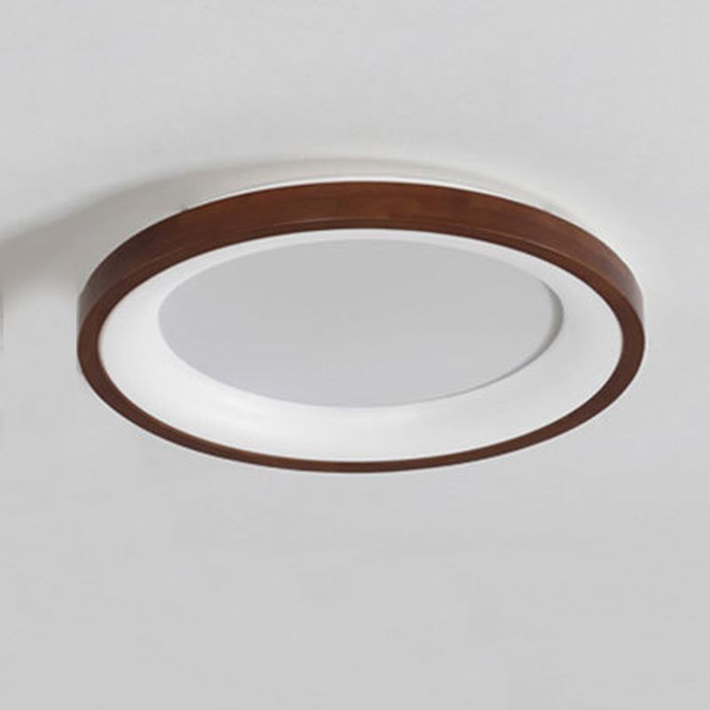 Round Shape Flush Mount Modern Style Wood 1 Light Flush Ceiling Light in Brown