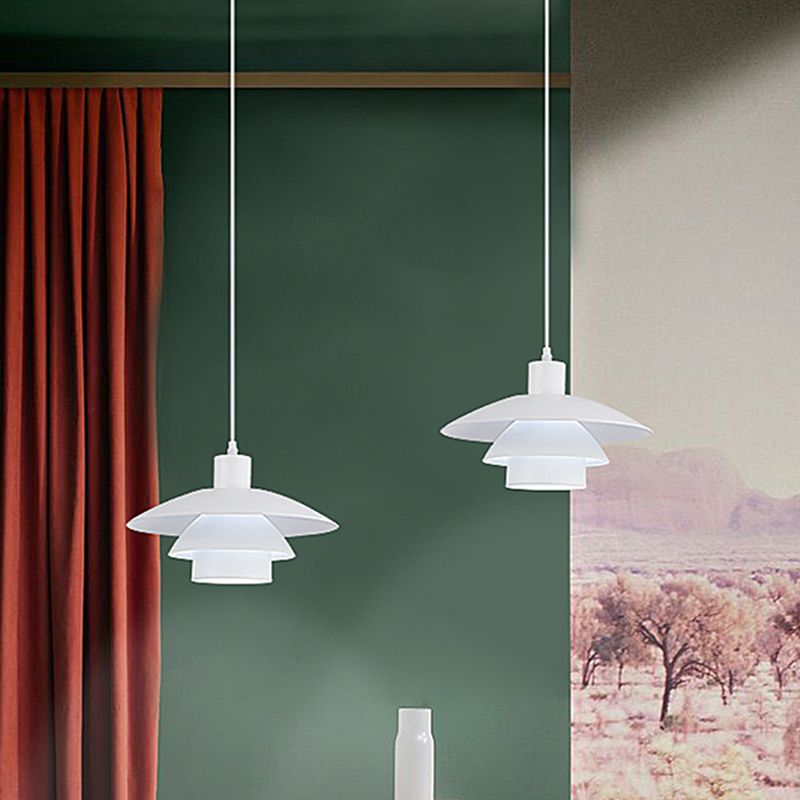1 bulbe 3 couches Design Kit de lampe suspendue Pendentif en métal blanc moderne pour salle à manger