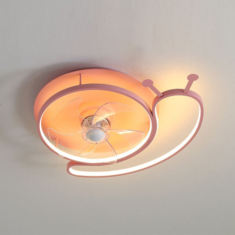 5-Blade Children Fan with Light LED Metallic Pink Ceiling Fan for Foyer