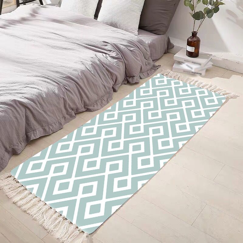 Black Bohemian Carpet Polyester Americana Print Rug Fringe Area Rug for Bedroom