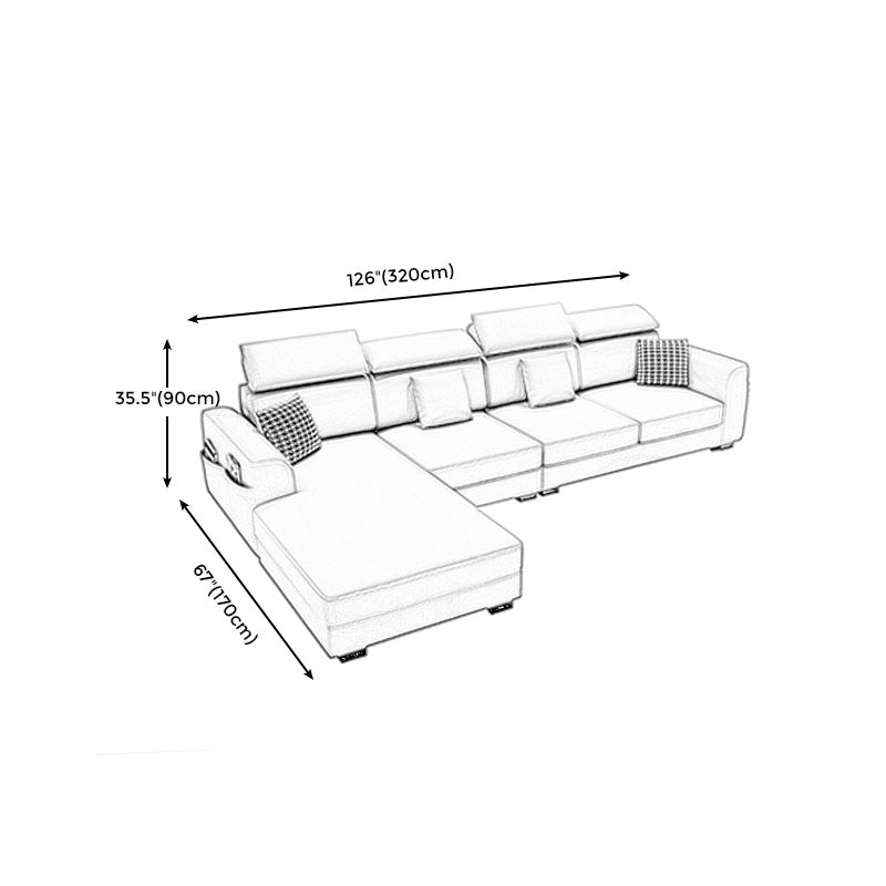 Recessed Arm Storage Faux Leather Sectional Cushion Back Sofa and Chaise