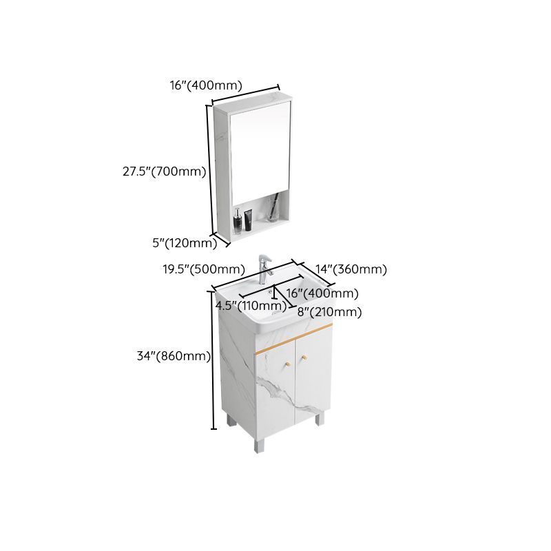 Modern Single Sink Bathroom Vanity White Ceramic Top Rectangular Vanity Set