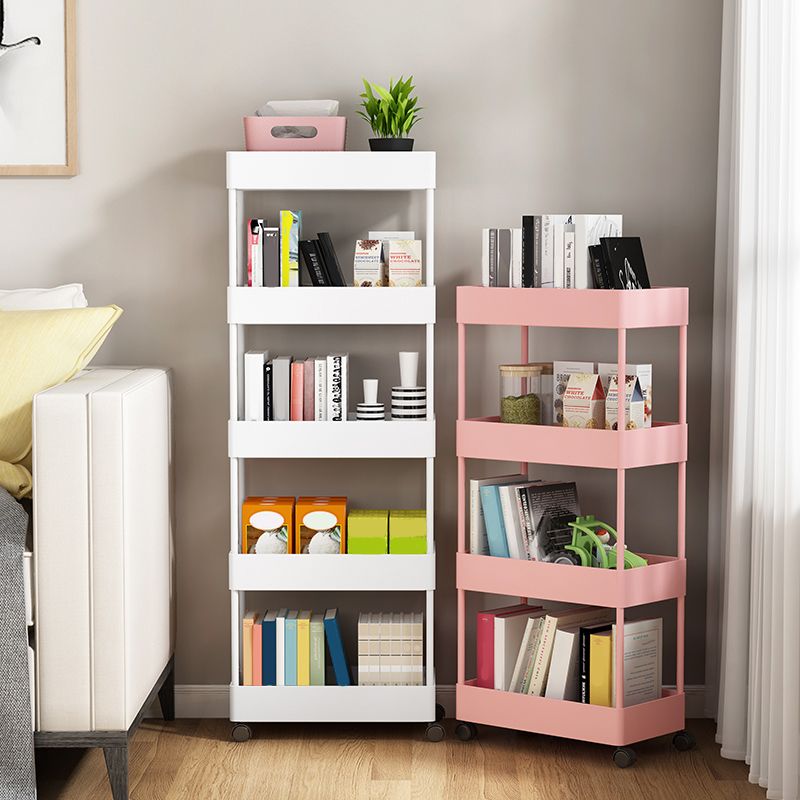 Modern Plastic Bookcase, Geometric Bookshelf with Caster Wheels for Any Room