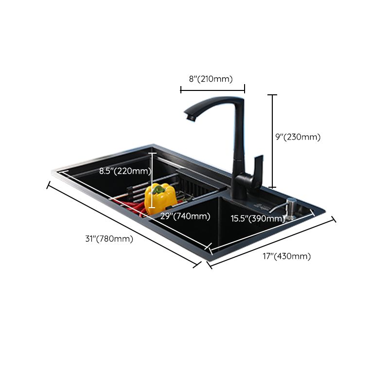 Modern Kitchen Sink Stainless Steel 2 Holes Drop-In Wear-resistant Kitchen Sink