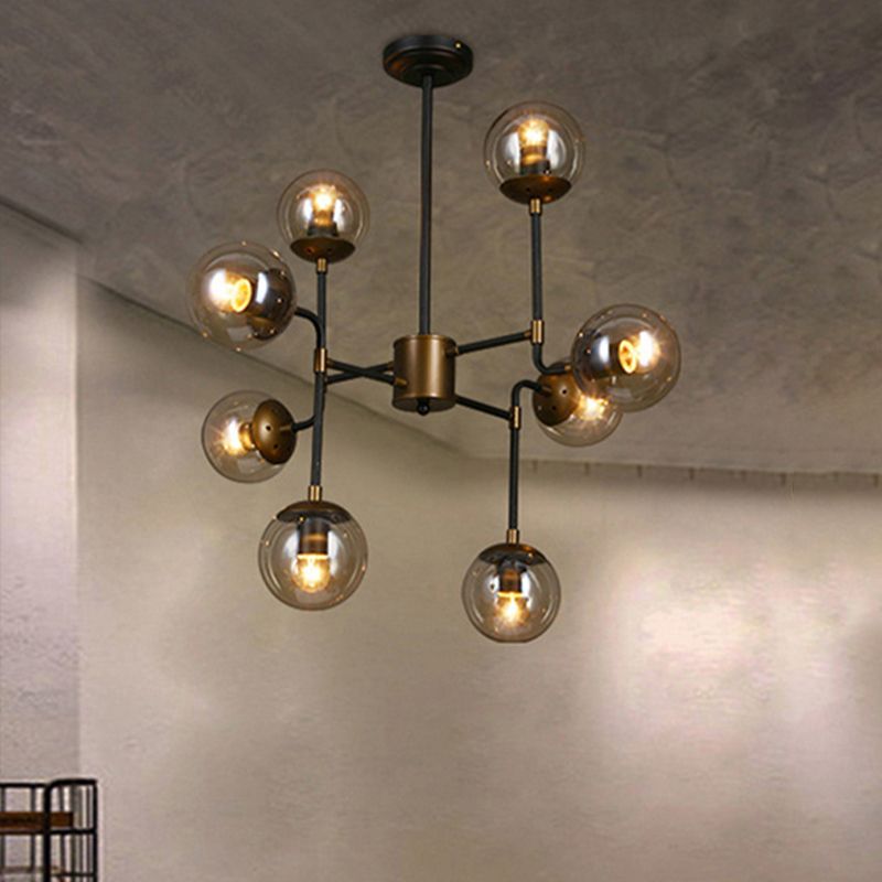 Black/Chrome/Clear Globe Globe Hanging Chandelier Industrial de la sala de estar de 8/9 luces Luz