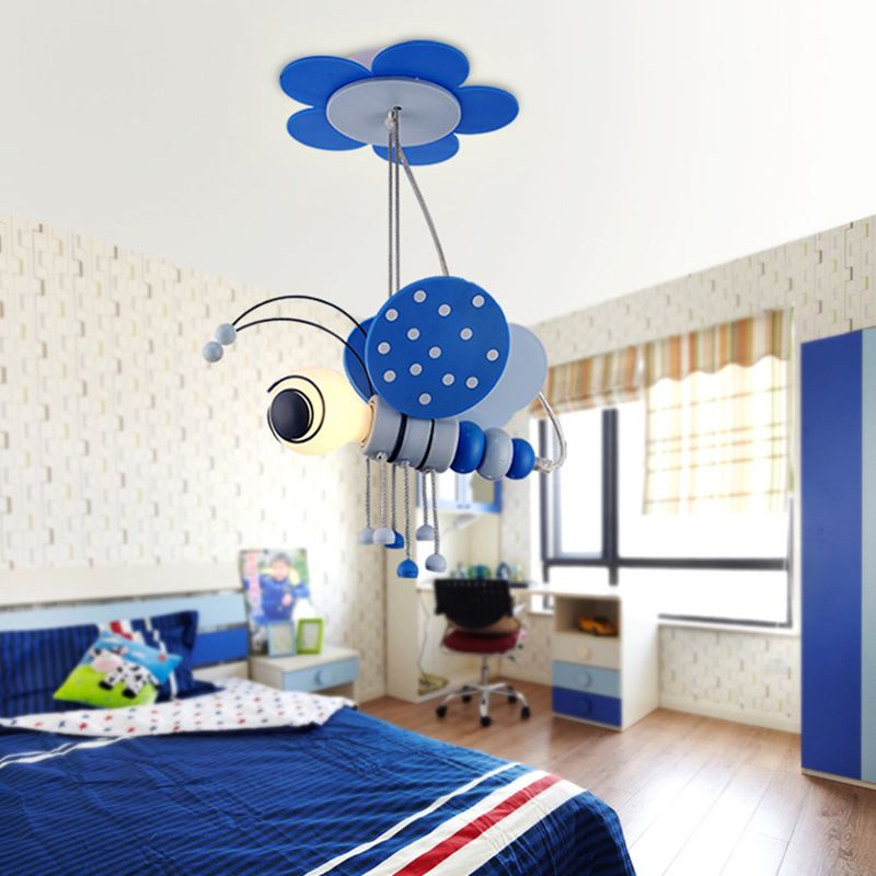 Kids Style Bee Shape Suspension Lighting Metallic 1-Light Nursery Pendant Ceiling Light