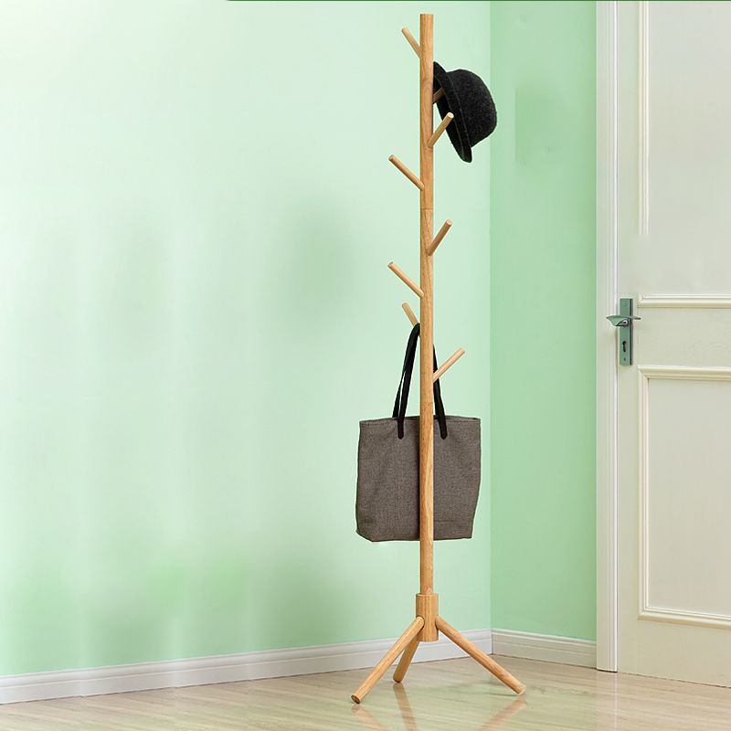 Modern Plain Solid Wood Free Standing Coat Rack with Coat Hooks