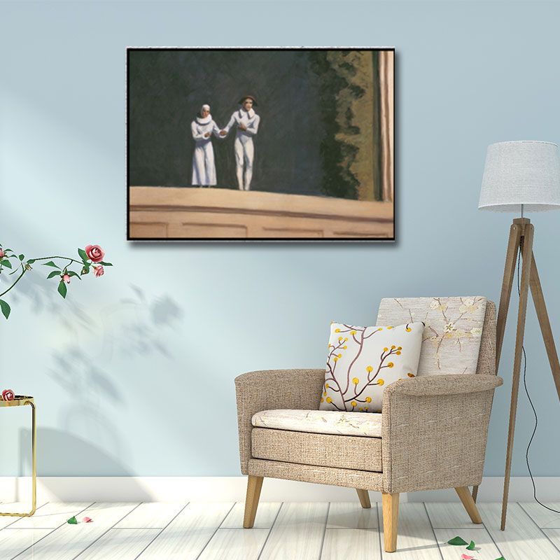 Traditional Two Comedians Painting Canvas Textured White Wall Art Print for Home