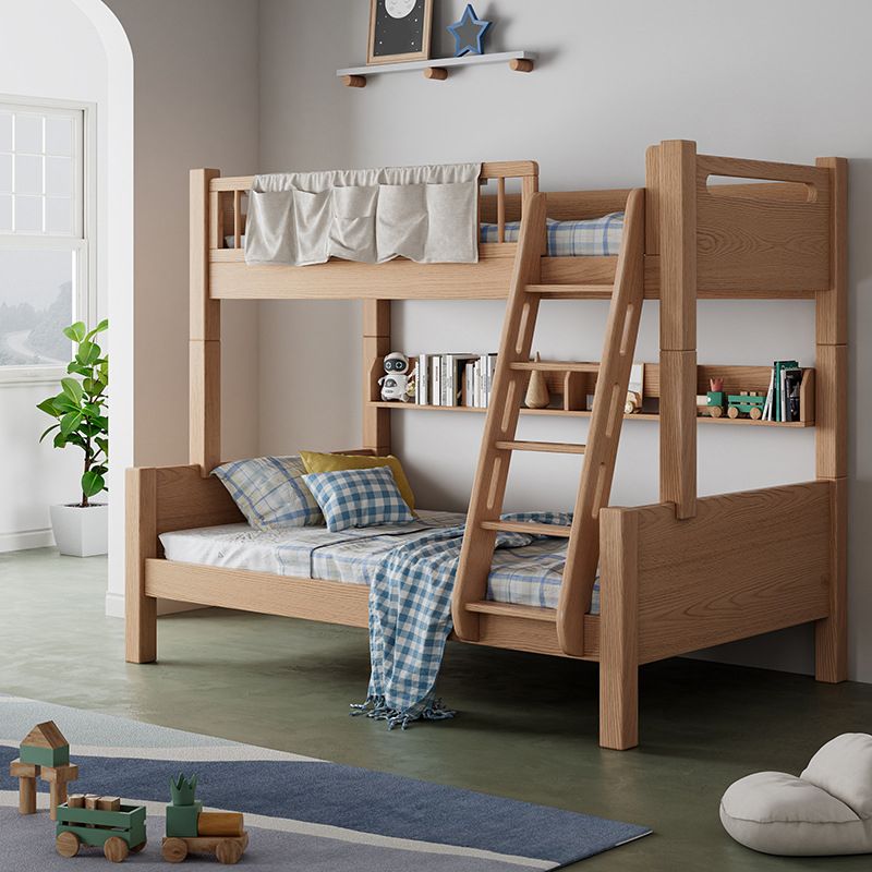 Modern Solid Wood Bunk Bed Panel Headboard Beech Kids Bed with Staircase