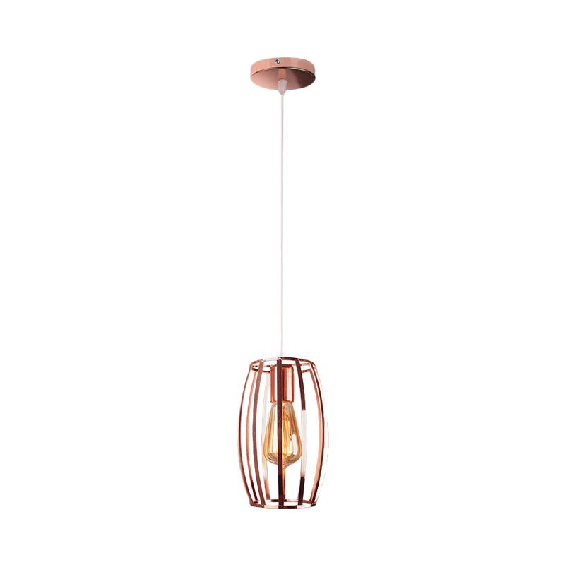 Copper Wire Cage Pendant Light Retro Stylish Metal 1 Head Kitchen Hanging Lamp with Oval Shade