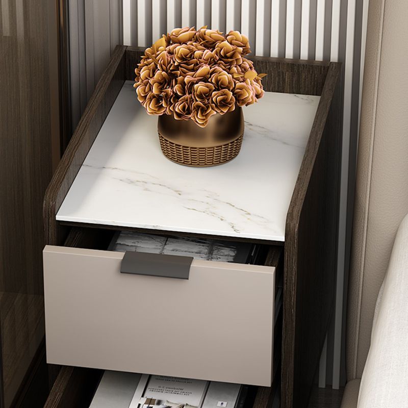 Contemporary Night Table Faux Wood Bed Nightstand with Drawers