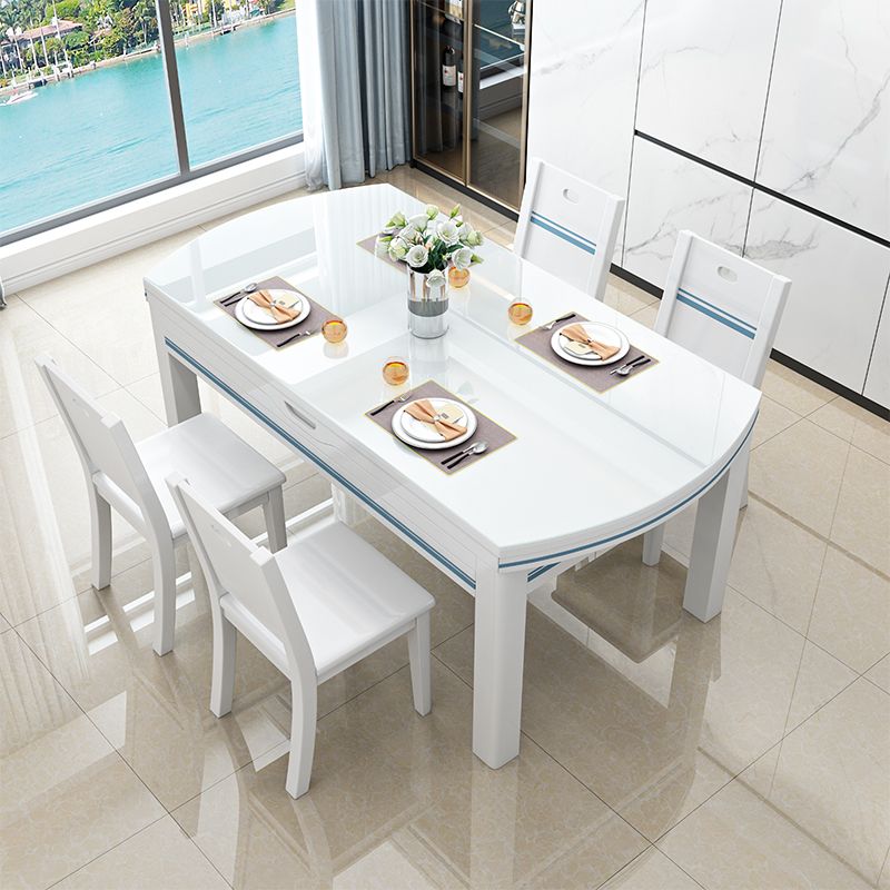 1/5/7 Piece Dining Room Table and Chair Set in White, Contemporary