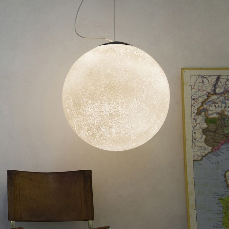 White Glass Super Moon Pendulum Light Romantic Modern 1-Light Ceiling Hang Lamp, 10"/12"/16" Wide